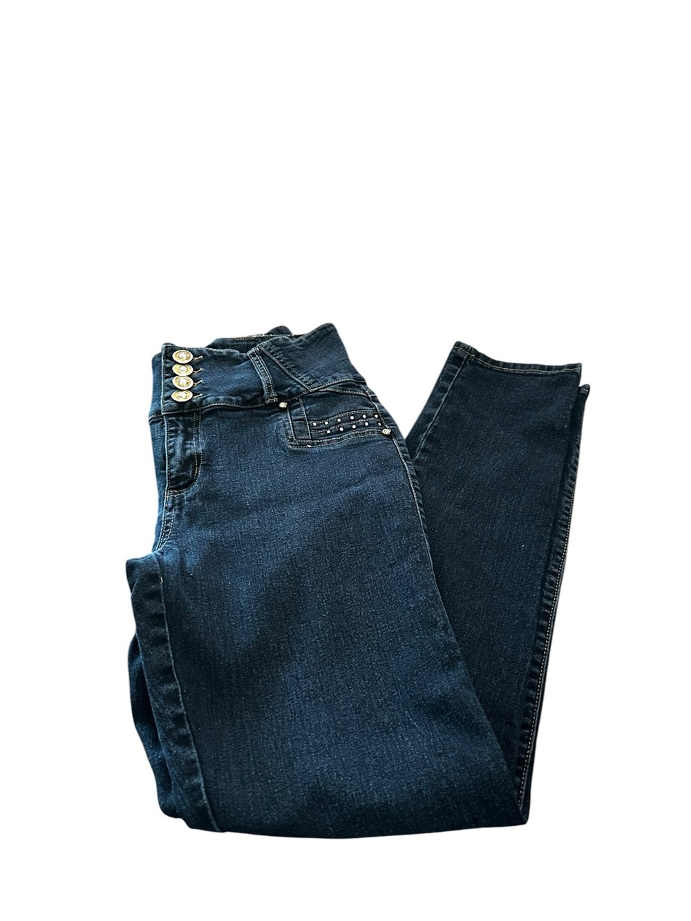 High-Rise Body Sculpting Black Women's Jeans with Button Fly and Stud Detail